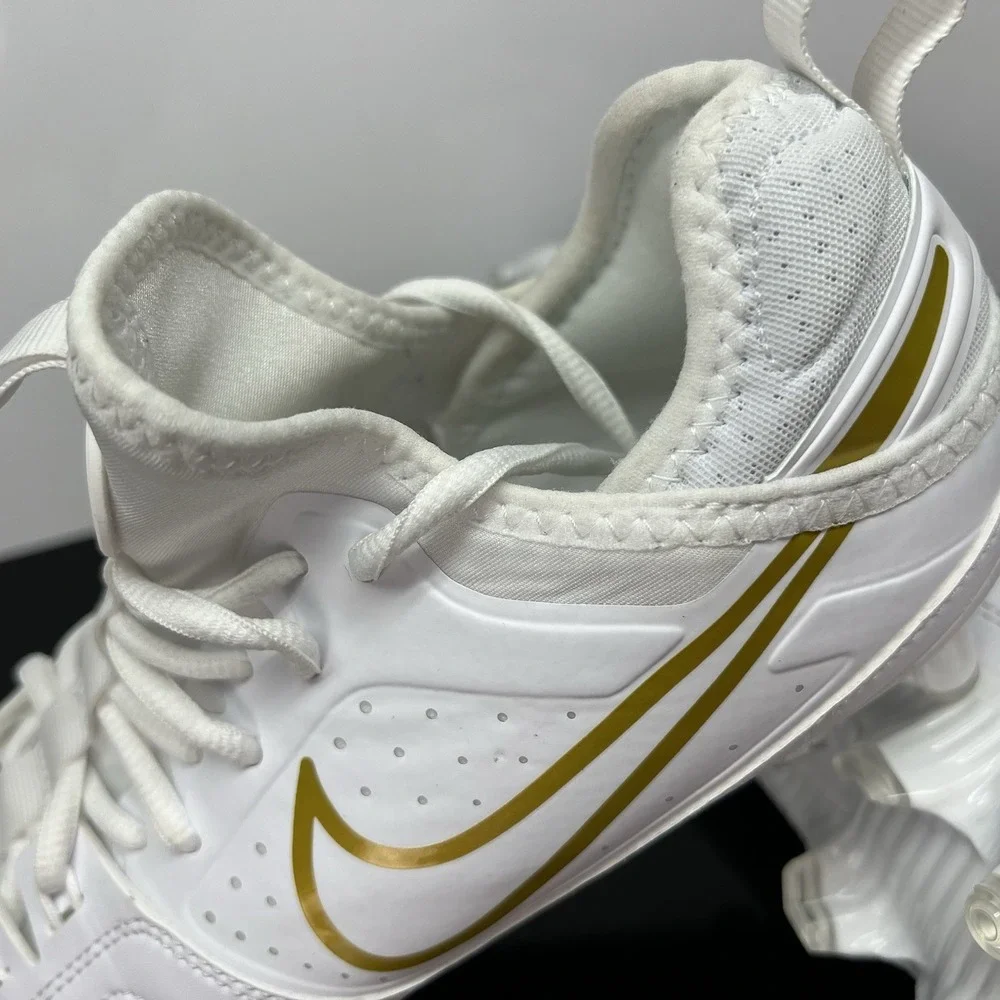 Nike Huarache 9 LAX SAMPLE White Gold Lacrosse Cleats FD0090-100 Men Size 8